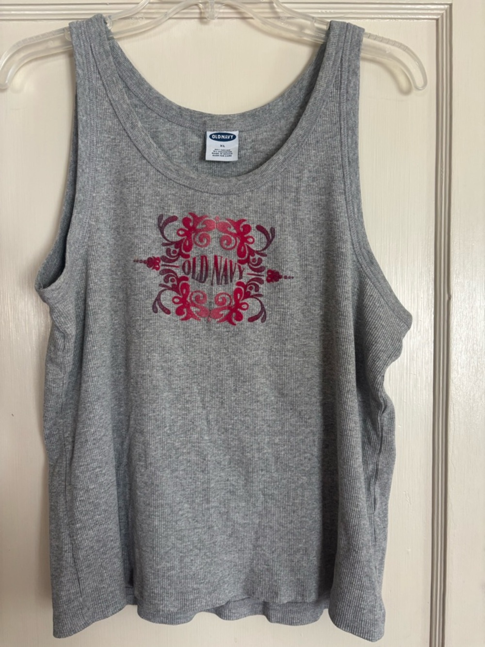 Old Navy Gray Ribbed Tank with Pink Floral Logo
